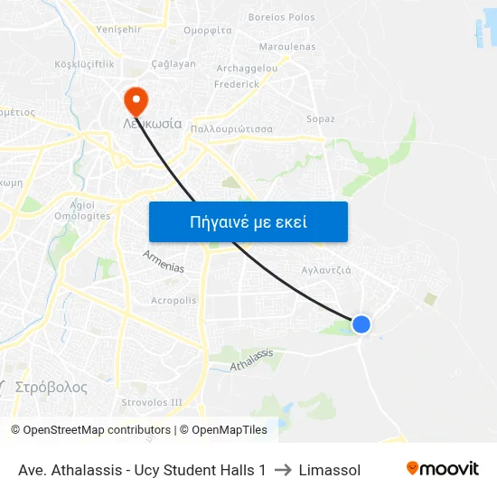 Ave. Athalassis - Ucy Student Halls to Limassol map