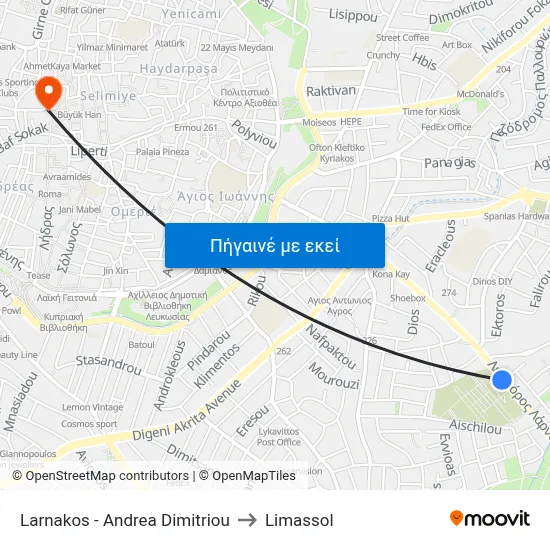 Larnakos - Andrea Dimitriou to Limassol map