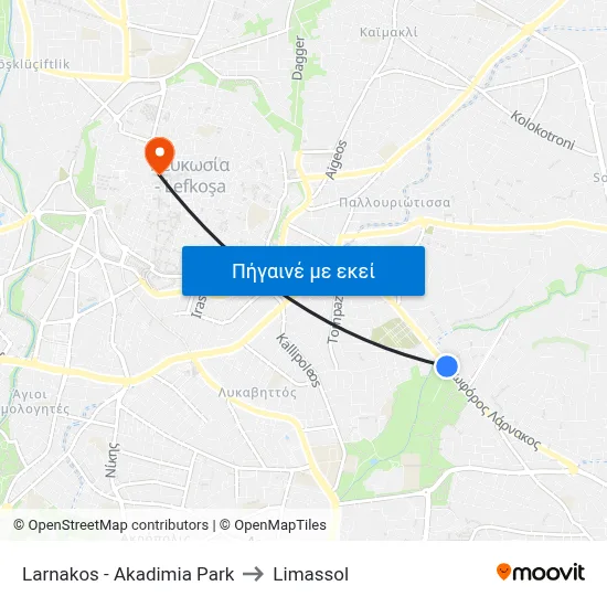 Larnakos - Akadimia Park to Limassol map
