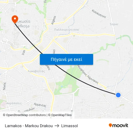 Larnakos - Markou Drakou to Limassol map