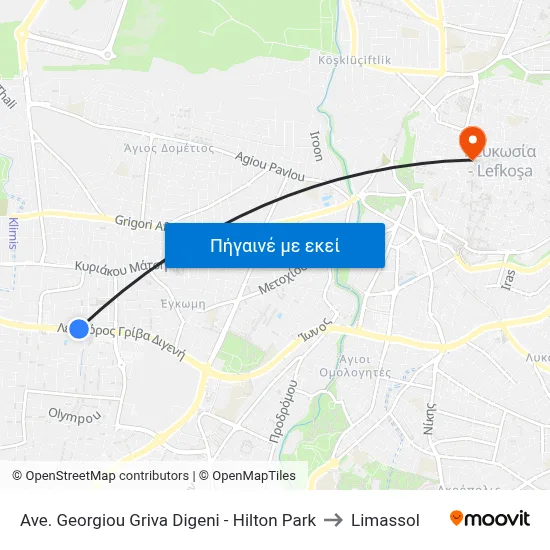 Ave. Georgiou Griva Digeni - Hilton Park to Limassol map