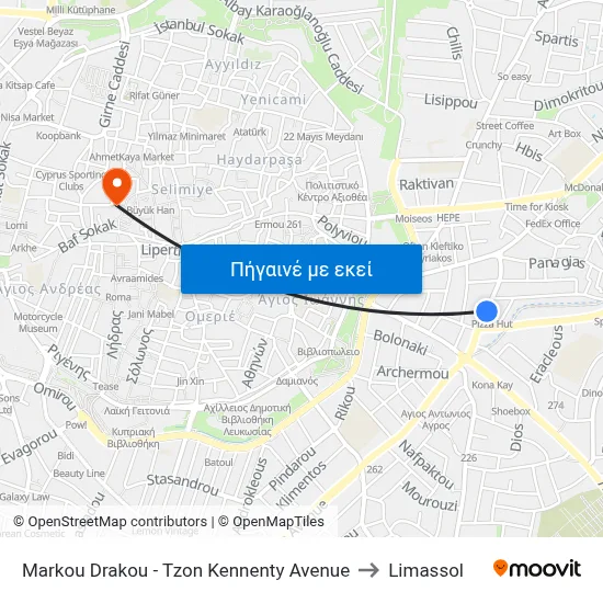 Markou Drakou - Tzon Kennenty Avenue to Limassol map