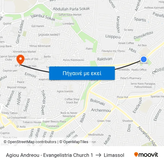 Ag. Andreou - Evangelistria Church to Limassol map