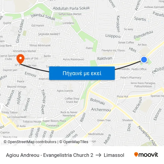 Ag. Andreou - Evangelistria Church to Limassol map
