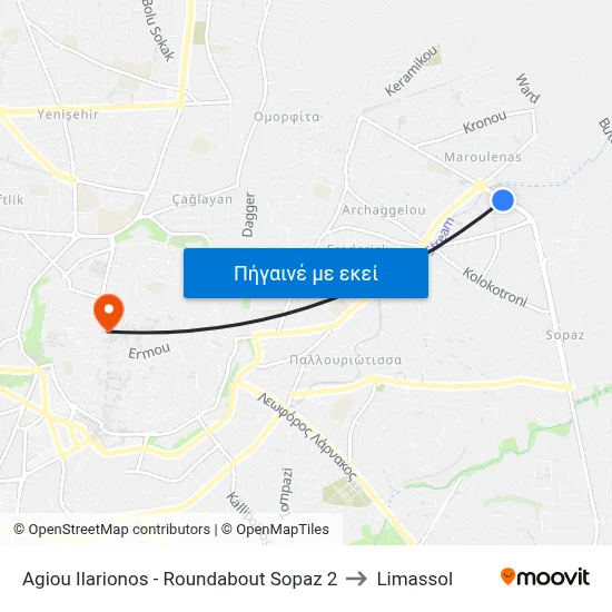 Ag. Ilarionos - Roundabout Sopaz to Limassol map