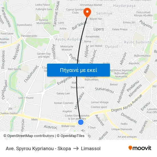 Ave. Spyrou Kyprianou - Skopa to Limassol map