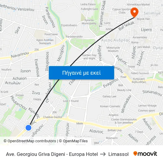 Ave. Georgiou Griva Digeni - Europa Hotel to Limassol map