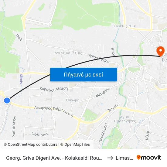 Georg. Griva Digeni Ave. - Kolakasidi Roundabout to Limassol map
