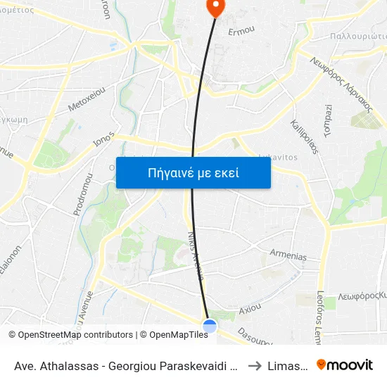 Ave. Athalassas - Georgiou Paraskevaidi Avenue to Limassol map