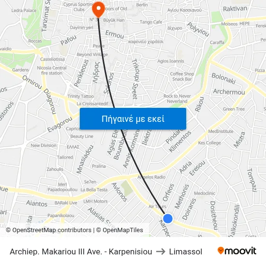 Archiep. Makariou III Ave. - Karpenisiou to Limassol map