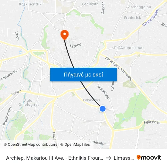 Archiep. Makariou III Ave. - Ethnikis Frouras to Limassol map
