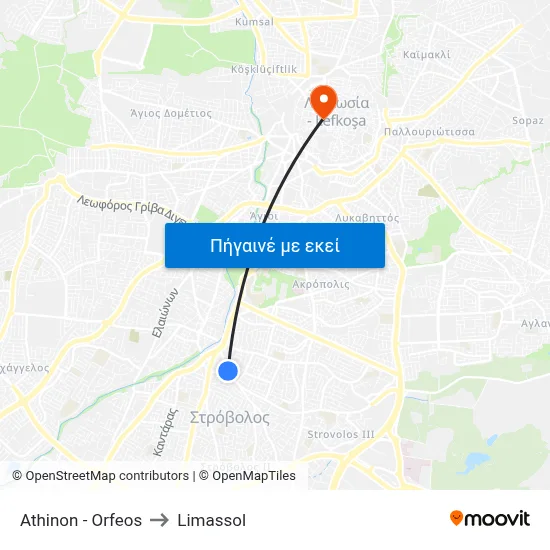 Athinon - Orfeos to Limassol map