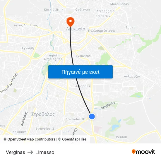 Verginas to Limassol map