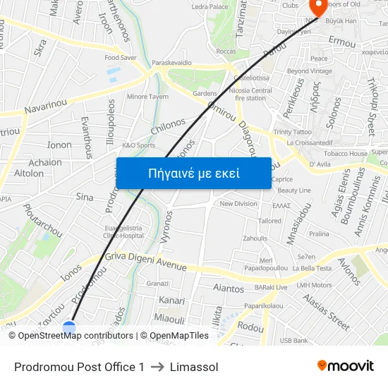 Prodromou Post Office to Limassol map