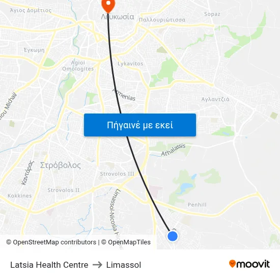 Latsia Health Centre to Limassol map