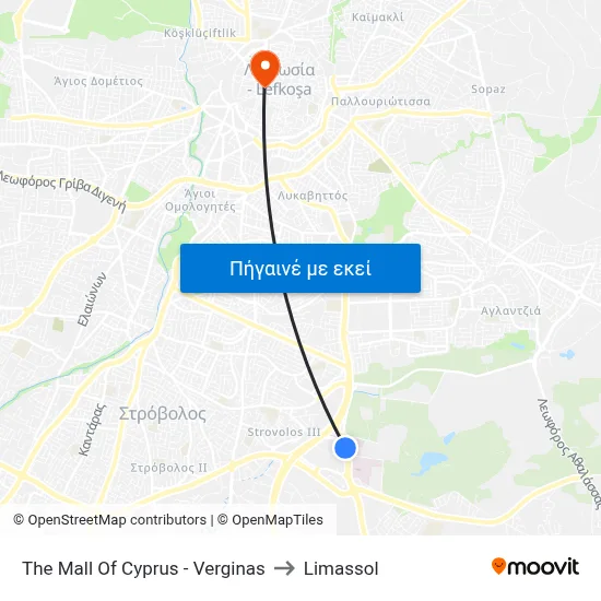 The Mall Of Cyprus - Verginas to Limassol map
