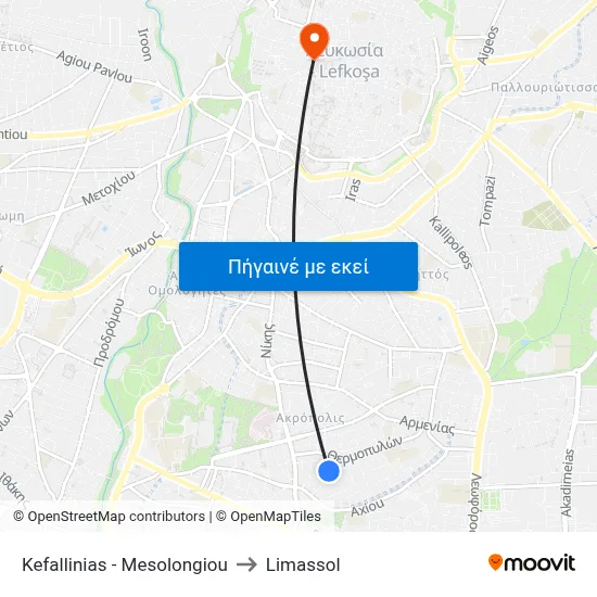 Kefallinias - Mesolongiou to Limassol map