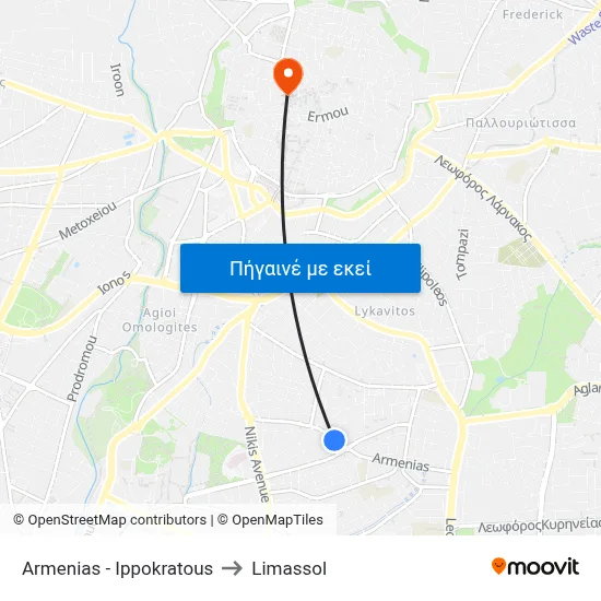 Armenias - Ippokratous to Limassol map