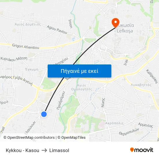 Kykkou - Kasou to Limassol map
