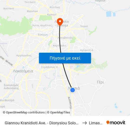 Giannou Kranidioti Ave. - Dionysiou Solomou to Limassol map