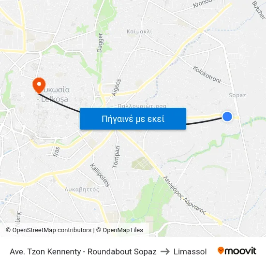 Ave. Tzon Kennenty - Roundabout Sopaz to Limassol map