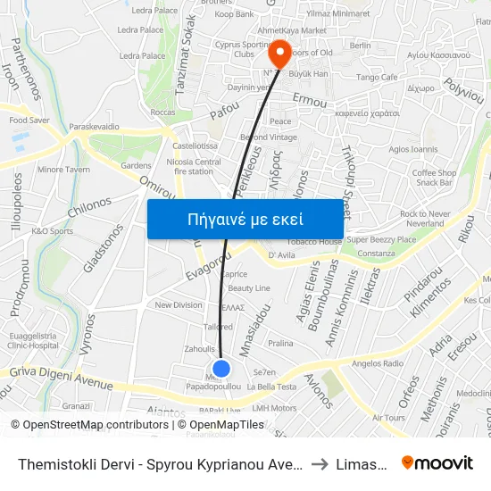 Themistokli Dervi - Spyrou Kyprianou Avenue to Limassol map