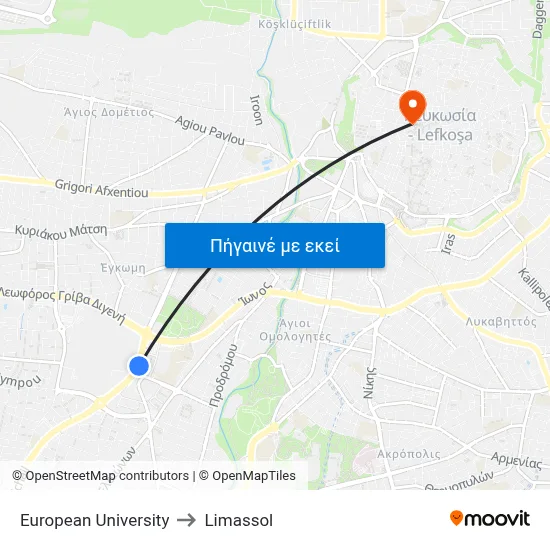 European University to Limassol map