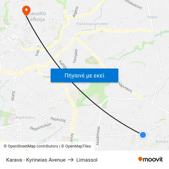 Karava - Kyrineias Avenue to Limassol map