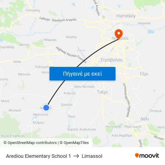 Arediou Elementary School 1 to Limassol map
