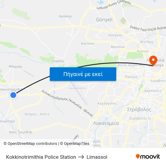 Kokkinotrimithia Police Station to Limassol map