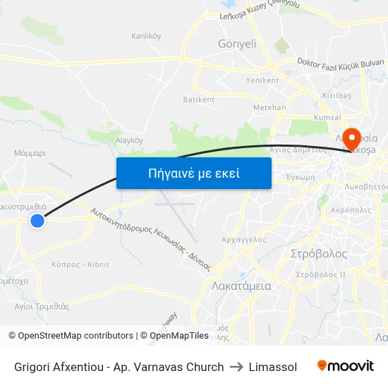 Grigori Afxentiou - Ap. Varnavas Church to Limassol map