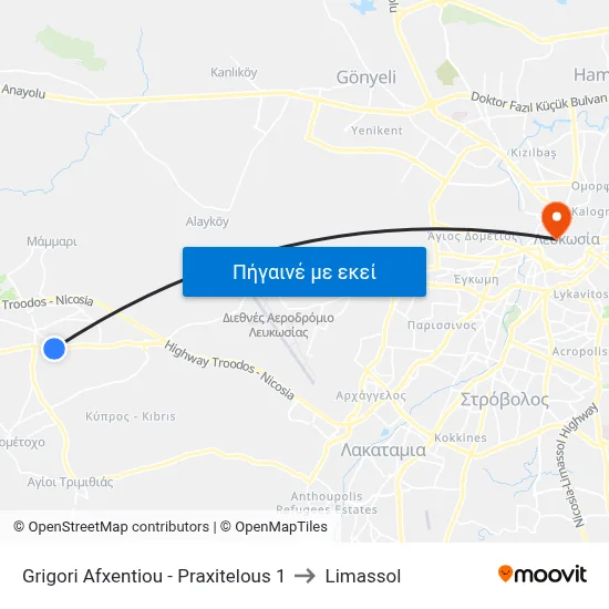 Grigori Afxentiou - Praxitelous 1 to Limassol map