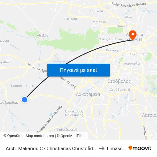 Arch. Makariou C - Christianas Christofidou to Limassol map