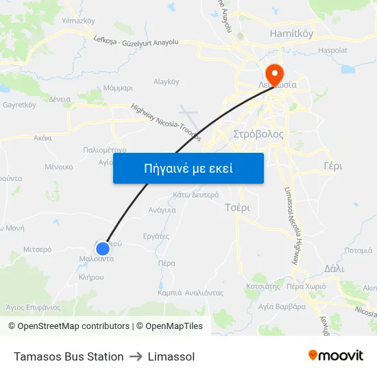 Tamasos Bus Station to Limassol map