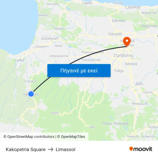 Kakopetria Square to Limassol map