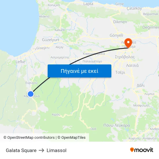 Galata Square to Limassol map