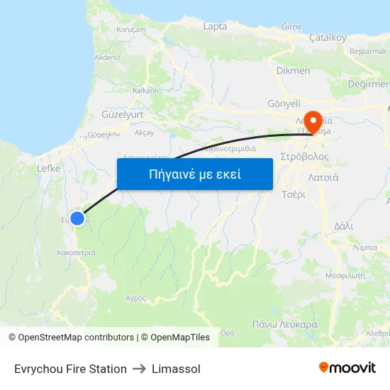 Evrychou Fire Station to Limassol map