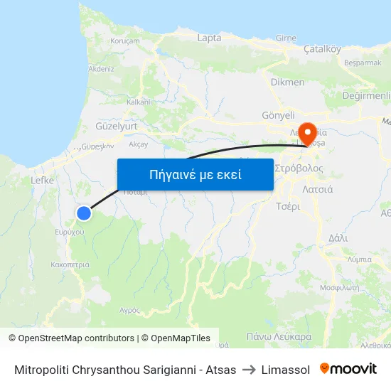 Mitropoliti Chrysanthou Sarigianni - Atsas to Limassol map