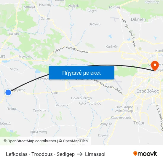 Lefkosias - Troodous - Sedigep to Limassol map