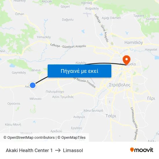 Akaki Health Center to Limassol map