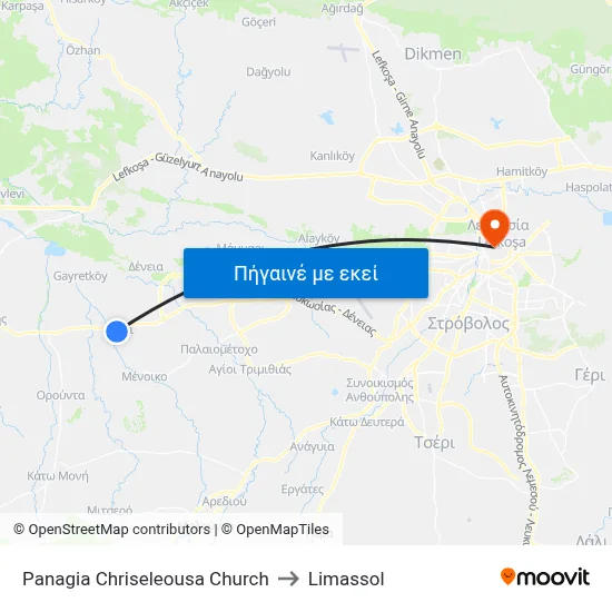 Panagia Chriseleousa Church to Limassol map