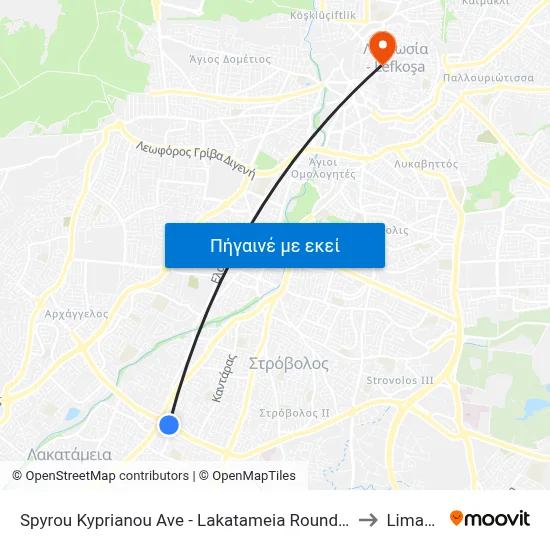 Spyrou Kyprianou Ave - Lakatameia Roundabout Metro to Limassol map