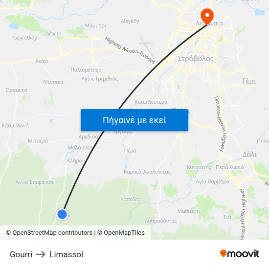 Gourri to Limassol map