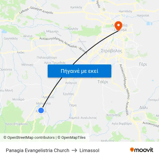 Panagia Evangelistria Church to Limassol map