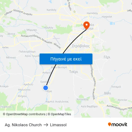 Ag. Nikolaos Church to Limassol map