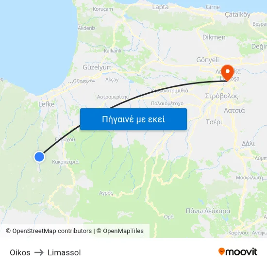 Oikos to Limassol map