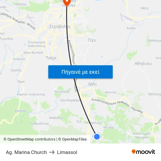 Ag. Marina Church to Limassol map