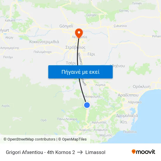 Grigori Afxentiou - 4th Kornos 2 to Limassol map