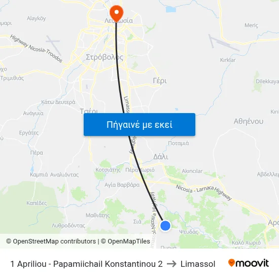 1 Apriliou - Papamiichail Konstantinou 2 to Limassol map