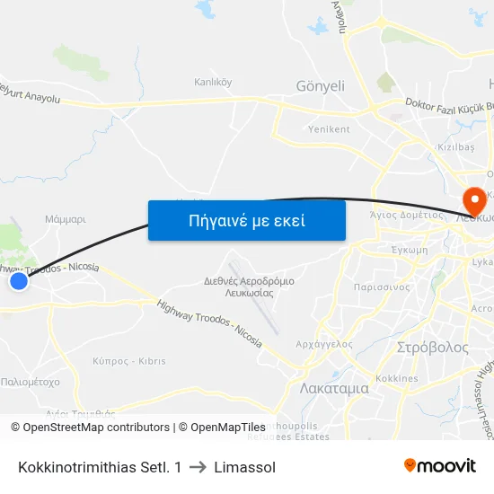Kokkinotrimithias Setl. 1 to Limassol map
